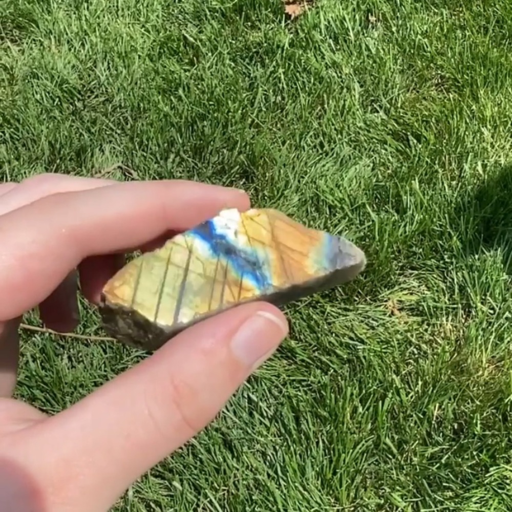 Labradorite crystal chunk partially polished slab